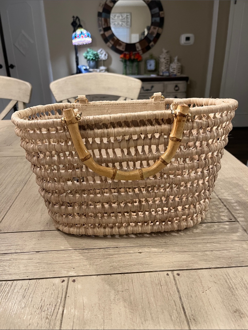 Kayu Natural Woven Straw Satchel with Bamboo Handles